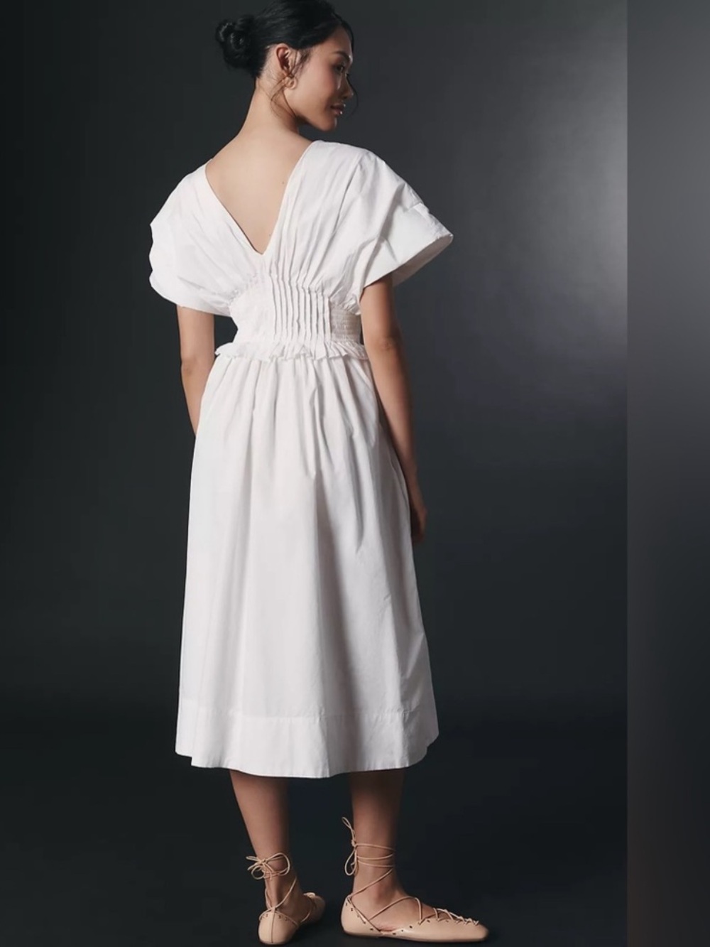 Anthropologie White Midi Dress with Puff Sleeves - Picture 2 of 7